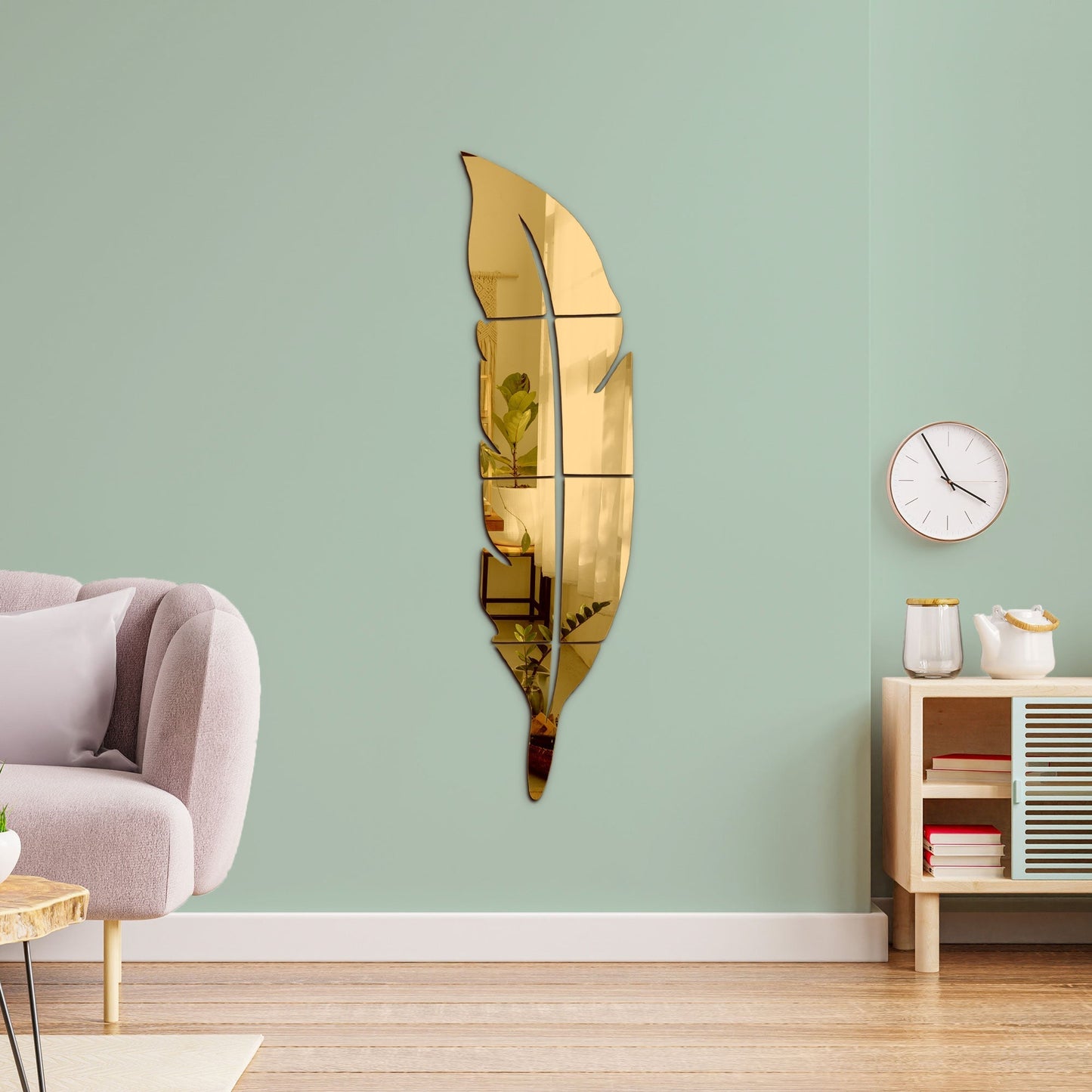 Acrylic Feather Mirror Wall Sticker - Al Marwati Decor