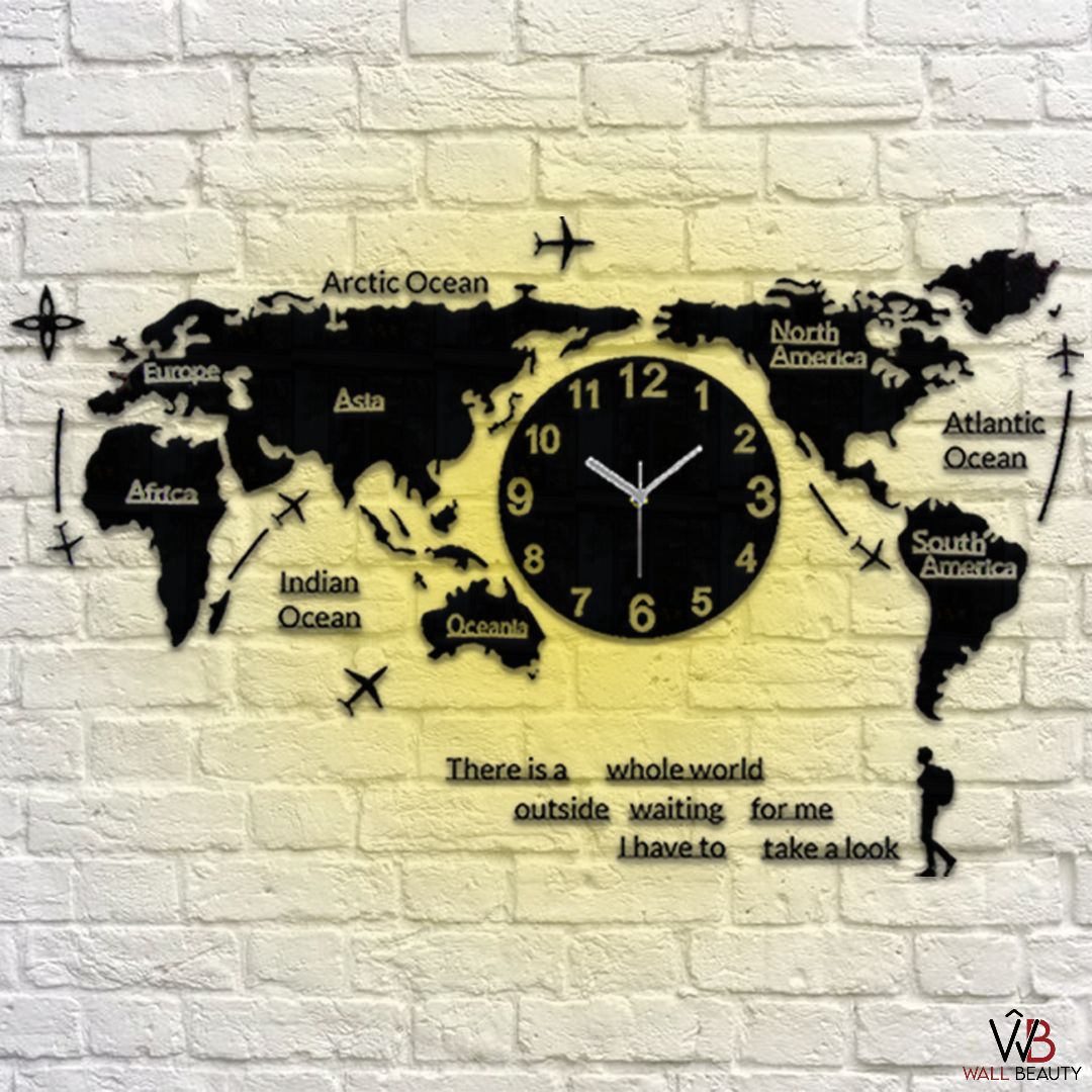 WORLD MAP ACRYLIC WALL CLOCK WITH NEON LIGHT - Al Marwati Decor