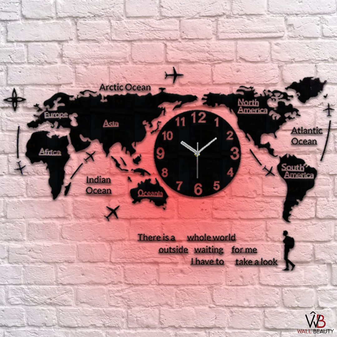 WORLD MAP ACRYLIC WALL CLOCK WITH NEON LIGHT - Al Marwati Decor