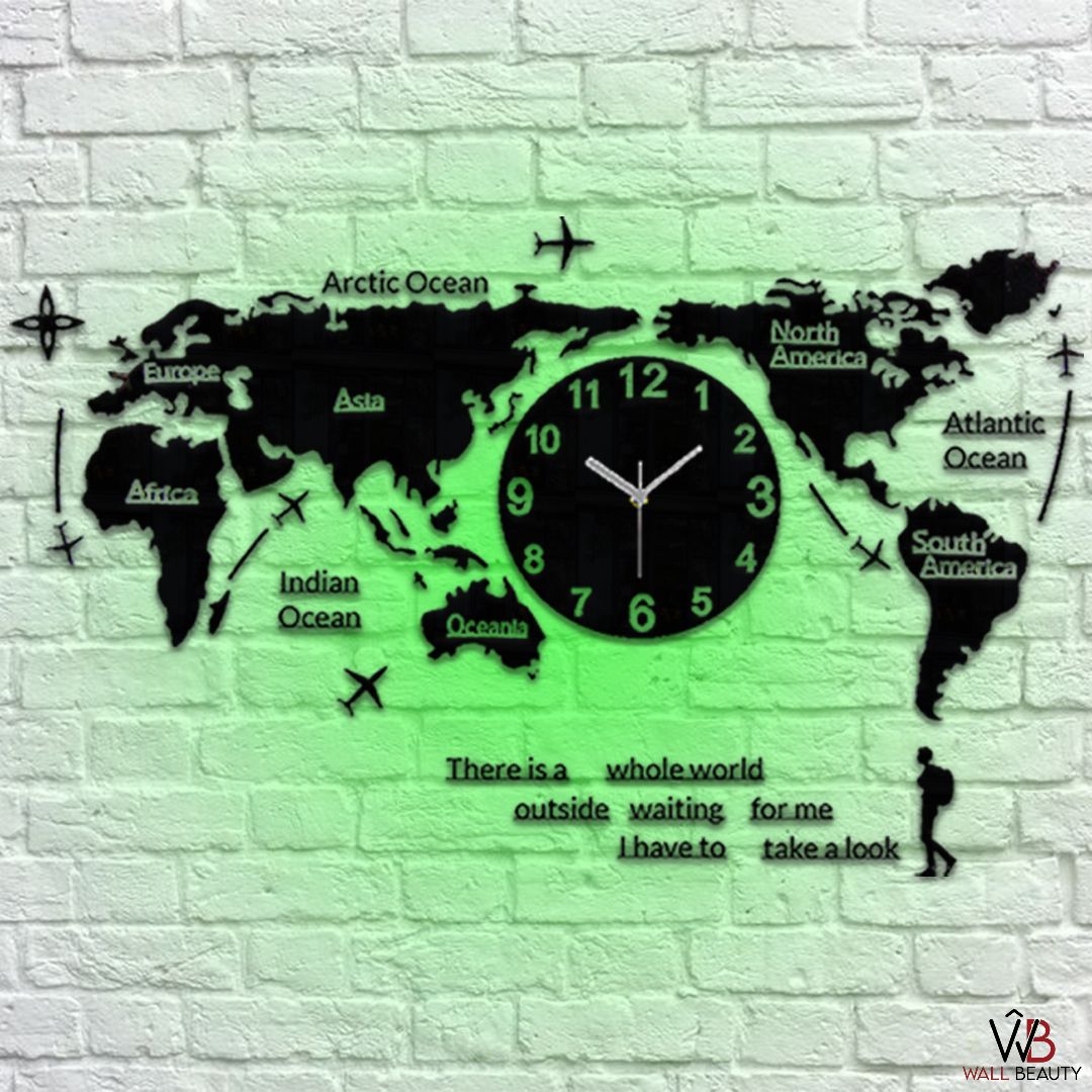 WORLD MAP ACRYLIC WALL CLOCK WITH NEON LIGHT - Al Marwati Decor