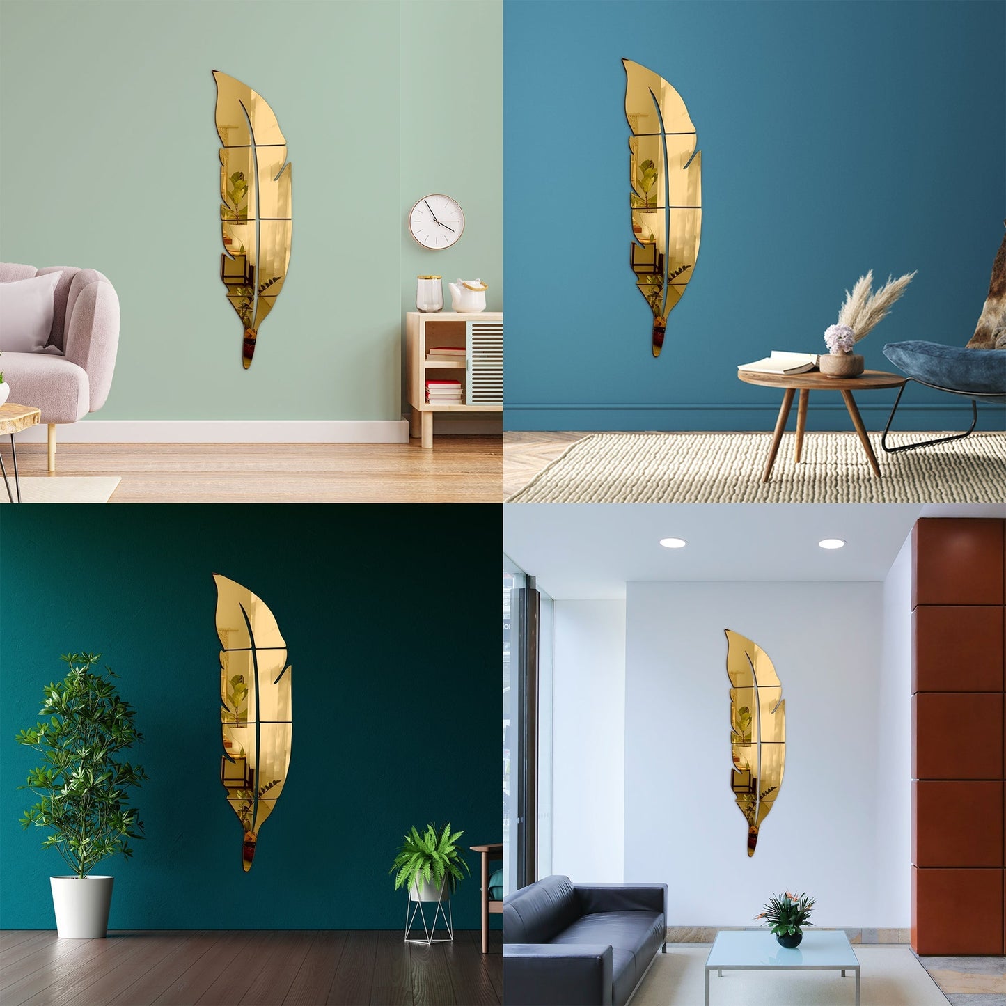 Acrylic Feather Mirror Wall Sticker - Al Marwati Decor