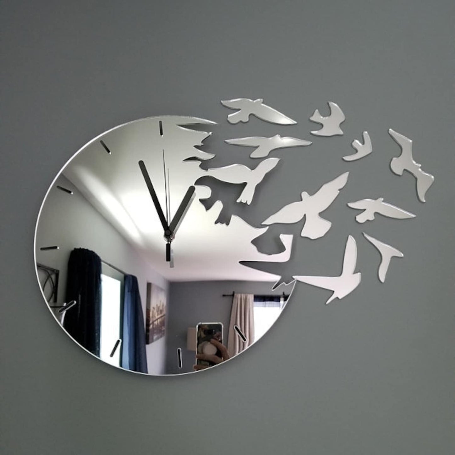 Mirror Wall Clock BIRDS of paradise Modern clock gift wall decoration wall decor large wall clock home art gift - Al Marwati Decor