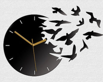 Mirror Wall Clock BIRDS of paradise Modern clock gift wall decoration wall decor large wall clock home art gift - Al Marwati Decor