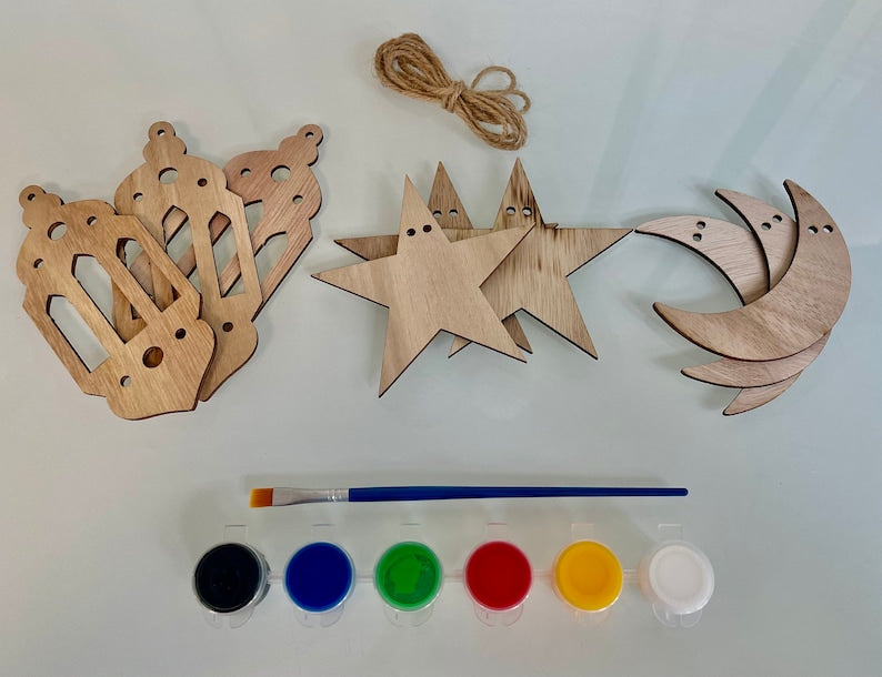 9 Piece DIY Wood Ramadan Eid Banner | Ramadan Activities | Paint Your Own Banner | Ramadan Decor | Eid Decor | Eid Gift | Ramadan Gift - Al Marwati Decor