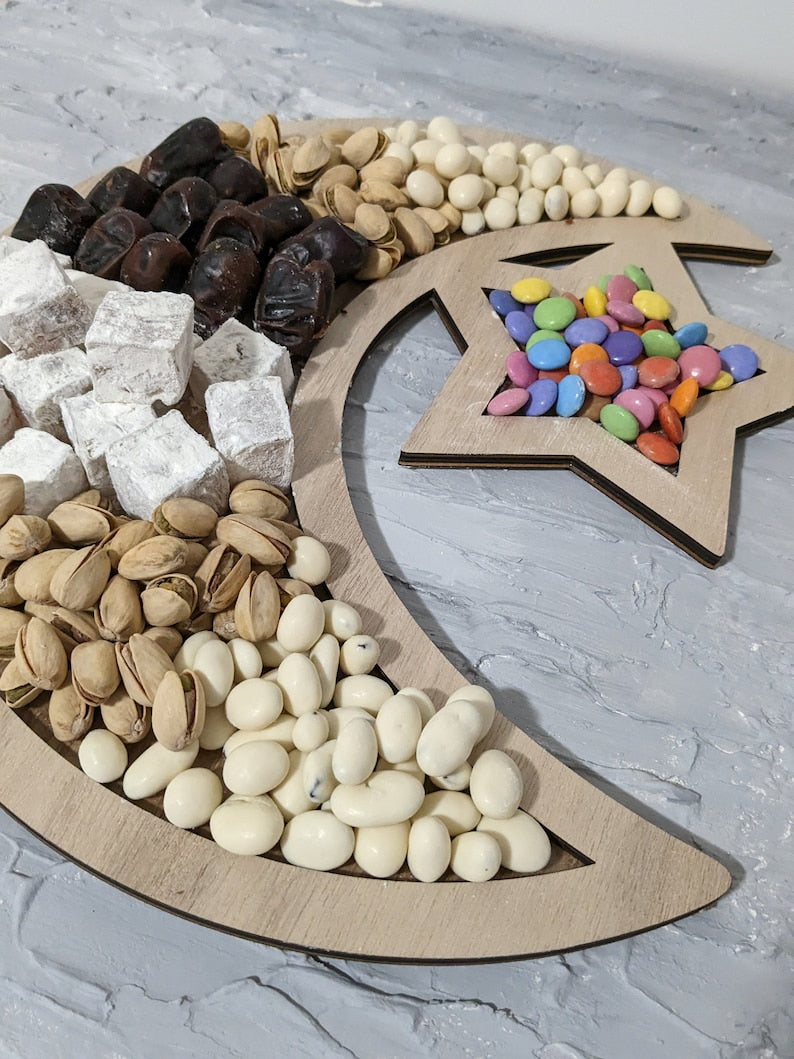 Personalized Crescent Moon Star Tray | Customized Ramadan Tray | Eid Tray I Eid Mubarak I Ramadan Mubarak - Al Marwati Decor