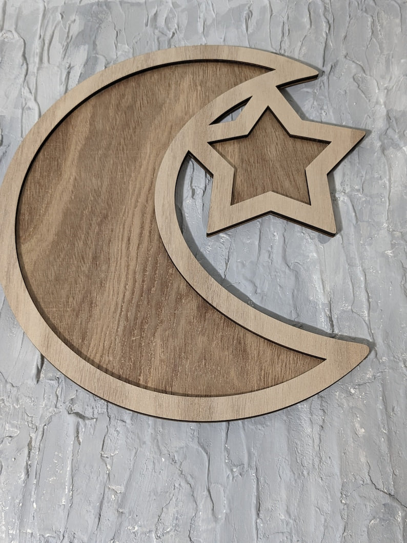 Personalized Crescent Moon Star Tray | Customized Ramadan Tray | Eid Tray I Eid Mubarak I Ramadan Mubarak - Al Marwati Decor