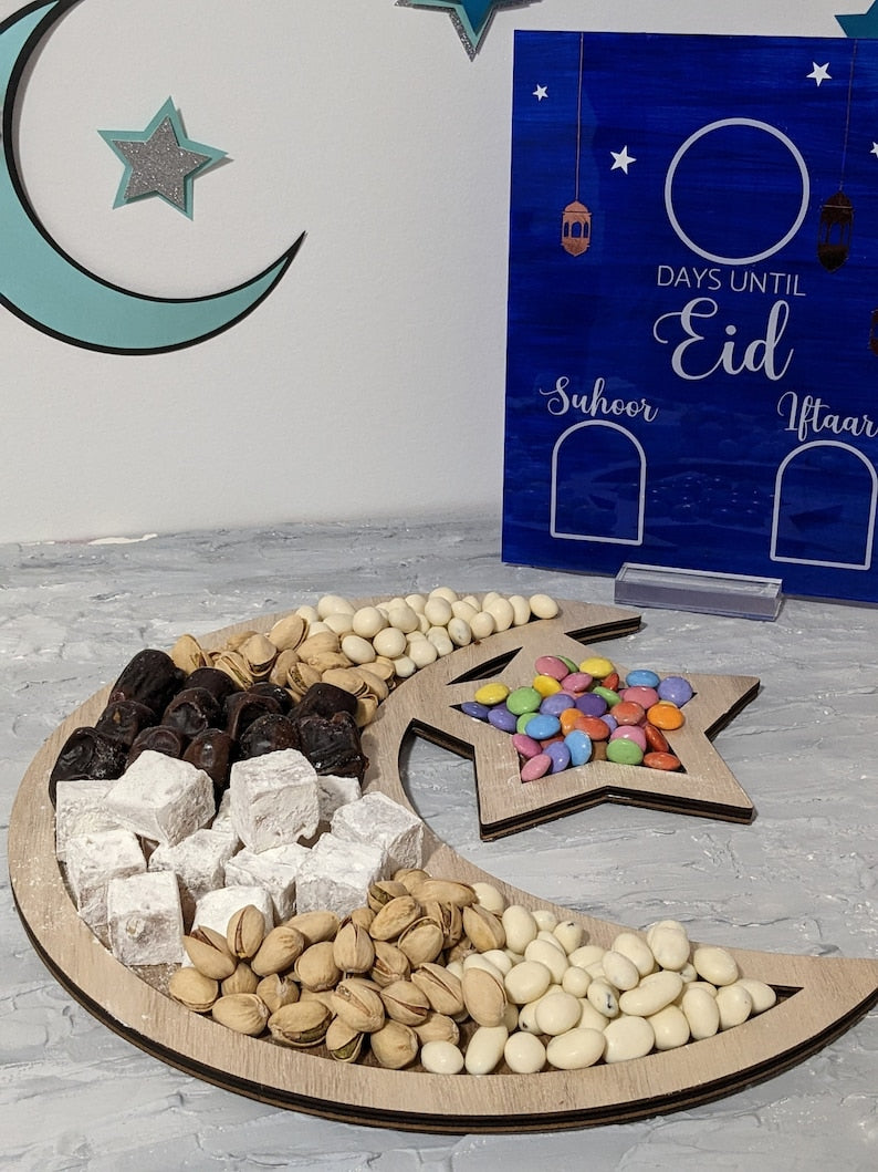 Personalized Crescent Moon Star Tray | Customized Ramadan Tray | Eid Tray I Eid Mubarak I Ramadan Mubarak - Al Marwati Decor