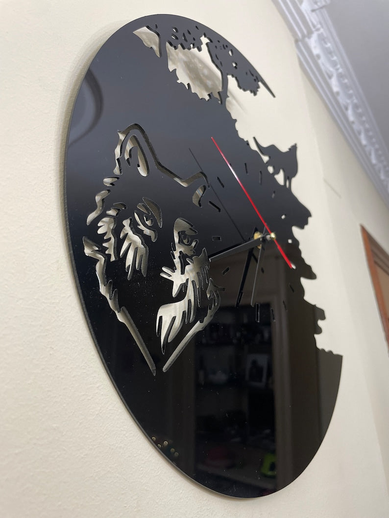 Black Wolf Acrylic-Like-Glass Wall Clock - Al Marwati Decor