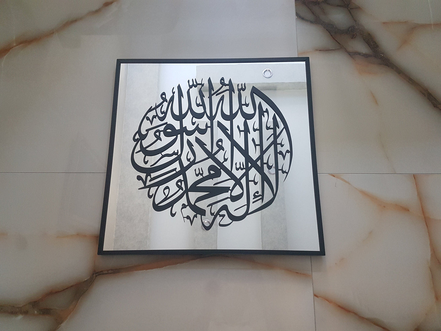 Round First Kalima, Mirror effect islamic wall art - Al Marwati Decor