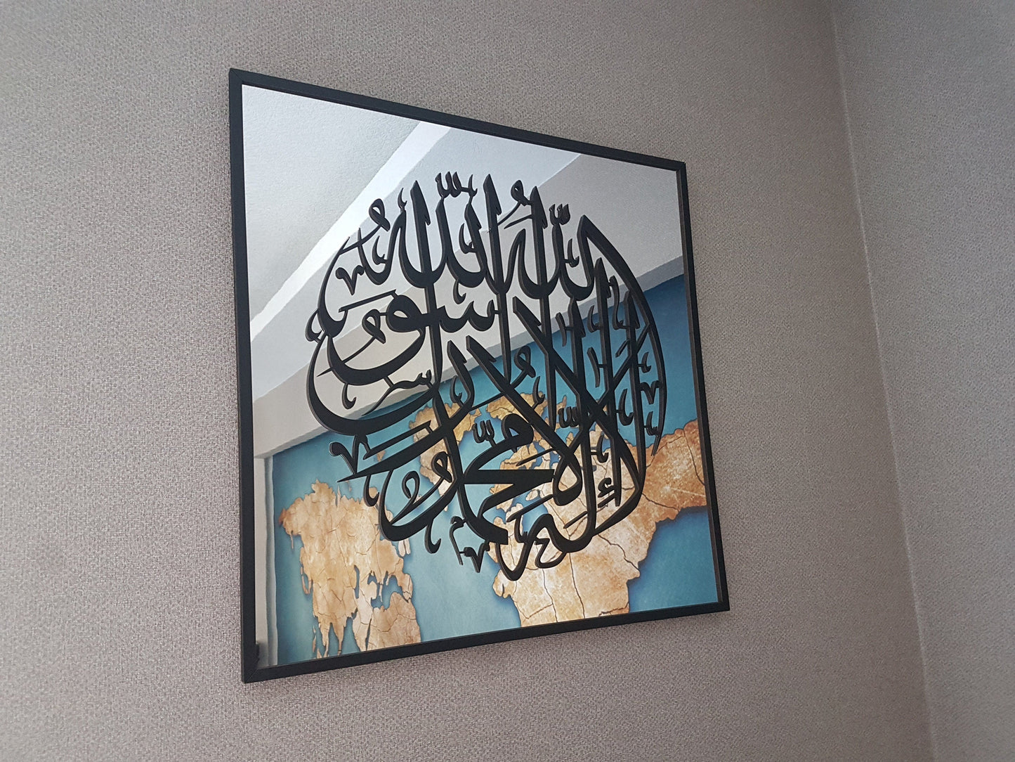 Round First Kalima, Mirror effect islamic wall art - Al Marwati Decor