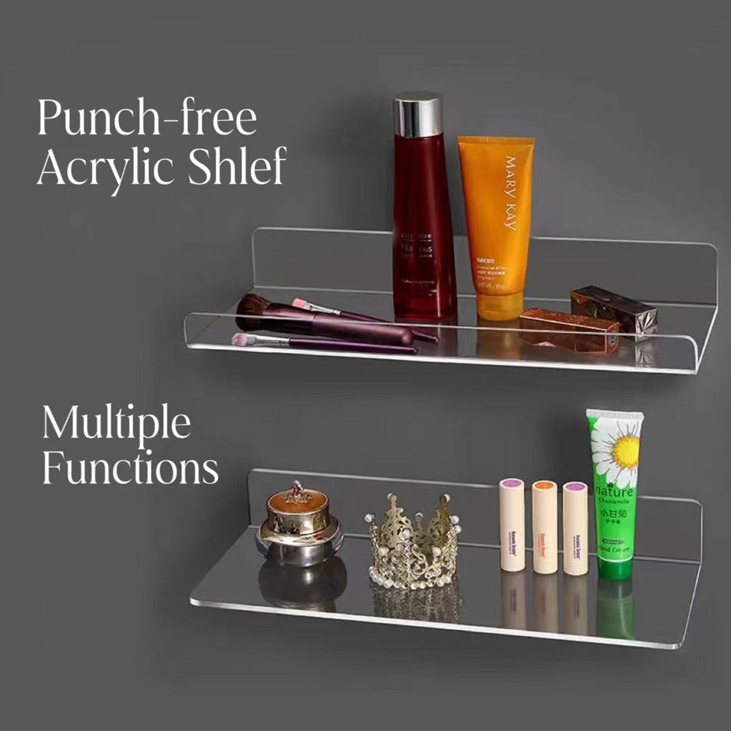 Acrylic shelves | Acylic Holder | Kitchen Organizer | Bookshelf | Hanging Organizer | Bathroom Organizer | Wall Mounted Holder - Al Marwati Decor