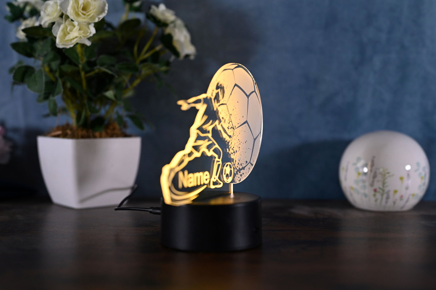 Personalized Soccer Lamp - Unique Bedroom Night Light and Home Decor Gift for Kids and Soccer Fans - Al Marwati Decor