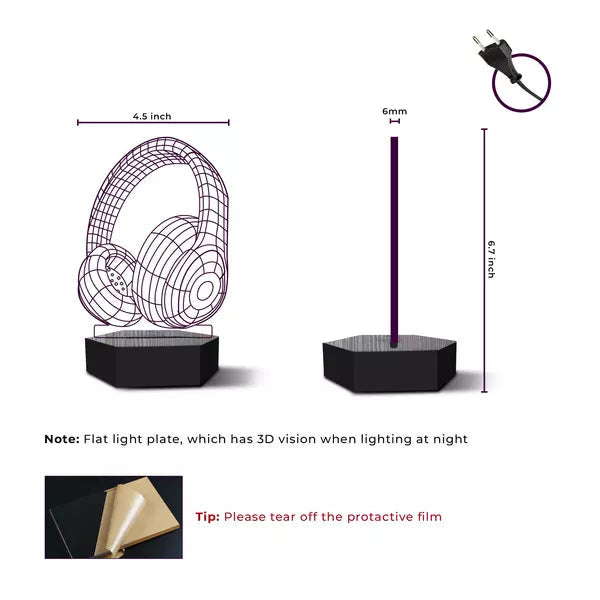 Headphone 3D Illusion Lamp - Al Marwati Decor