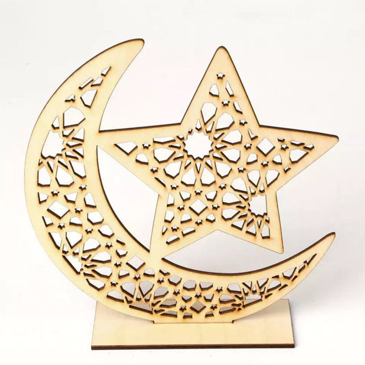 Wood Moon Star Eid Ramadan Decor | DIY Paint Your Own Set | Eid Gift | Ramadan Gift | Ramadan Kids Activity | Desk Decor | Geometric Moon - Al Marwati Decor