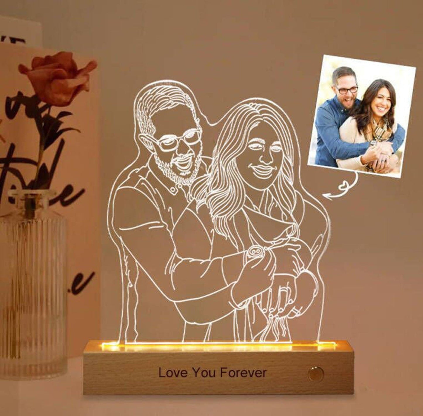 Custom 3D Photo Night Lamp | Personalized Photo Night Light w/ Portrait Illusion Design | 3D Custom Night Lamp from Photo | Anniversary Gift - Al Marwati Decor