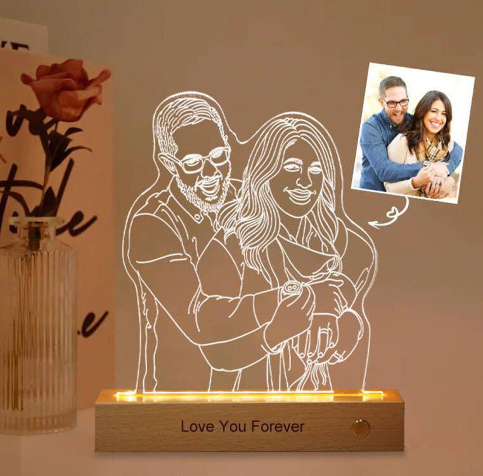 Custom 3D Photo Night Lamp | Personalized Photo Night Light w/ Portrait Illusion Design | 3D Custom Night Lamp from Photo | Anniversary Gift - Al Marwati Decor