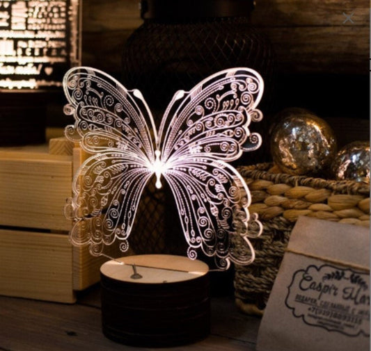 Butterfly 3D lamp acrylic Illusion 3D cdr dxf svg vector file digital download led Night Lamp - Al Marwati Decor