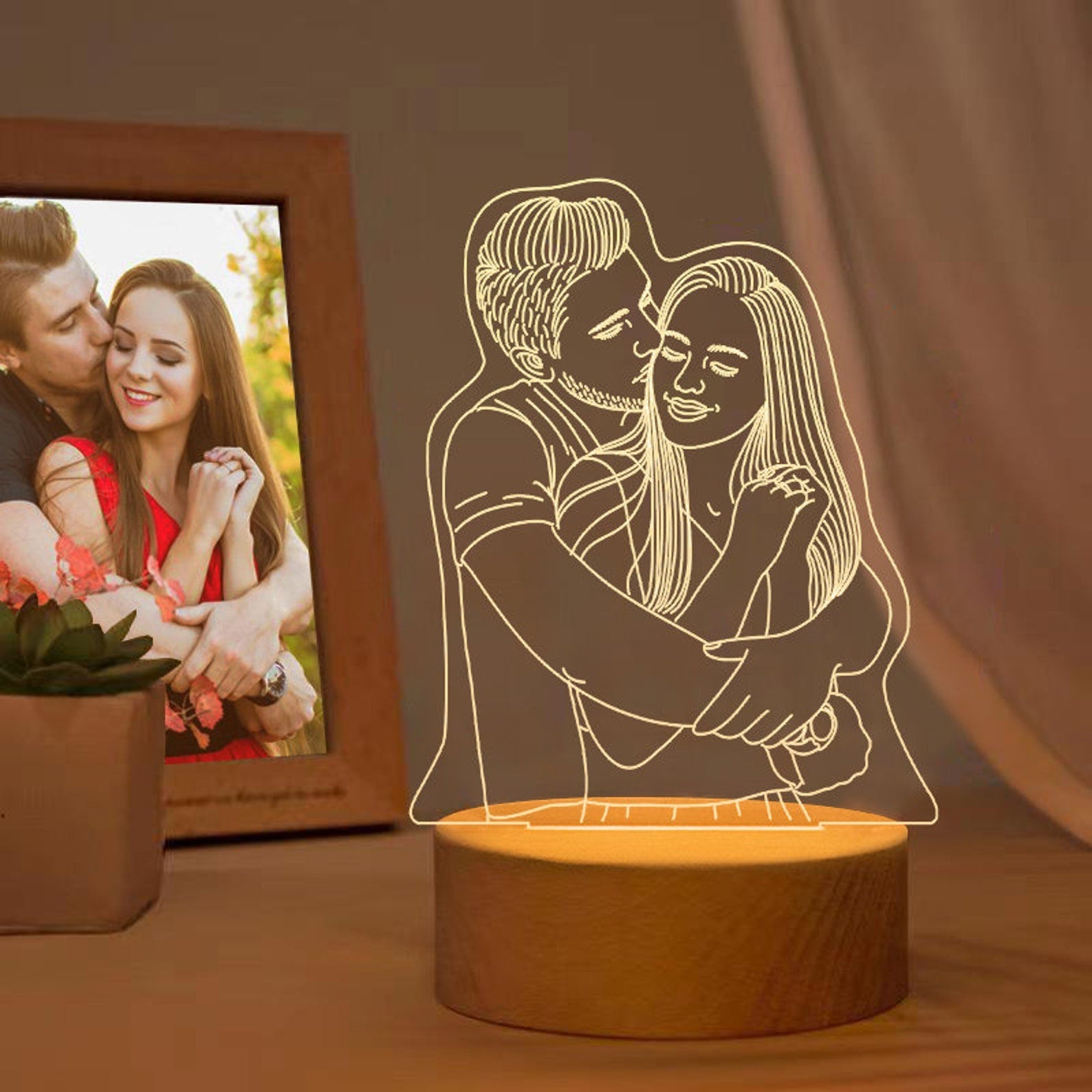 Custom 3D Photo Night Lamp | Personalized Photo Night Light w/ Portrait Illusion Design | 3D Custom Night Lamp from Photo | Anniversary Gift - Al Marwati Decor
