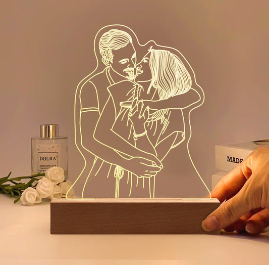Custom 3D Photo Night Lamp | Personalized Photo Night Light w/ Portrait Illusion Design | 3D Custom Night Lamp from Photo | Anniversary Gift - Al Marwati Decor