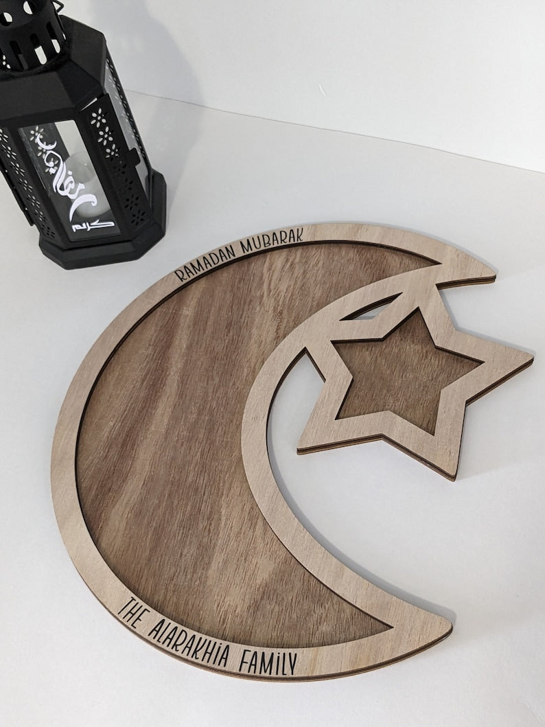 Personalized Crescent Moon Star Tray | Customized Ramadan Tray | Eid Tray I Eid Mubarak I Ramadan Mubarak - Al Marwati Decor