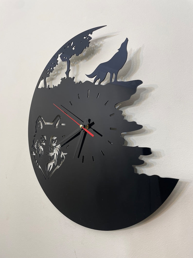 Black Wolf Acrylic-Like-Glass Wall Clock - Al Marwati Decor